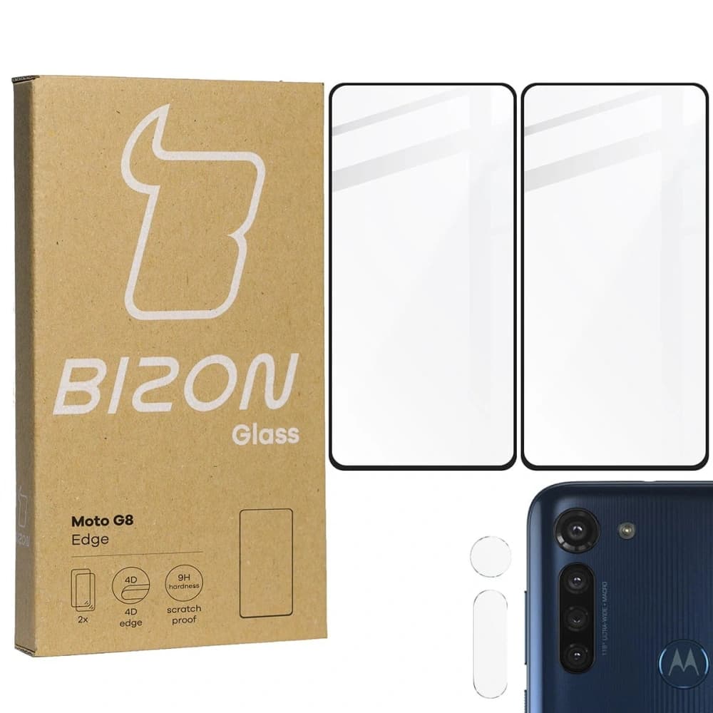 Bizon Glass Edge gehärtetes Glas - [2 PACK] + Linsenschutz Moto G8 schwarz - 1