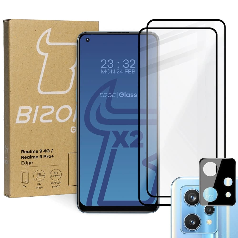 Bizon Glass Edge edzett üveg - [2 PACK] + lencse védelem Realme 9 4G / Realme 9 Pro+ fekete - 1
