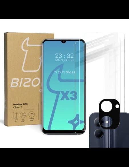 BIZON Clear 2 3x screen glass + camera glass Realme C33