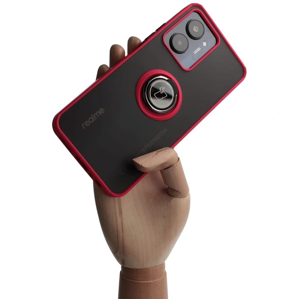 Bizon Case Hybrid Ring Realme C33 / C30 / Narzo 50i Prime smoky with a red frame - 1