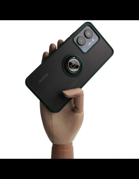Bizon Case Hybrid Gyűrű Realme C33 / C30 / Narzo 50i Prime füstös sötétzöld kerettel