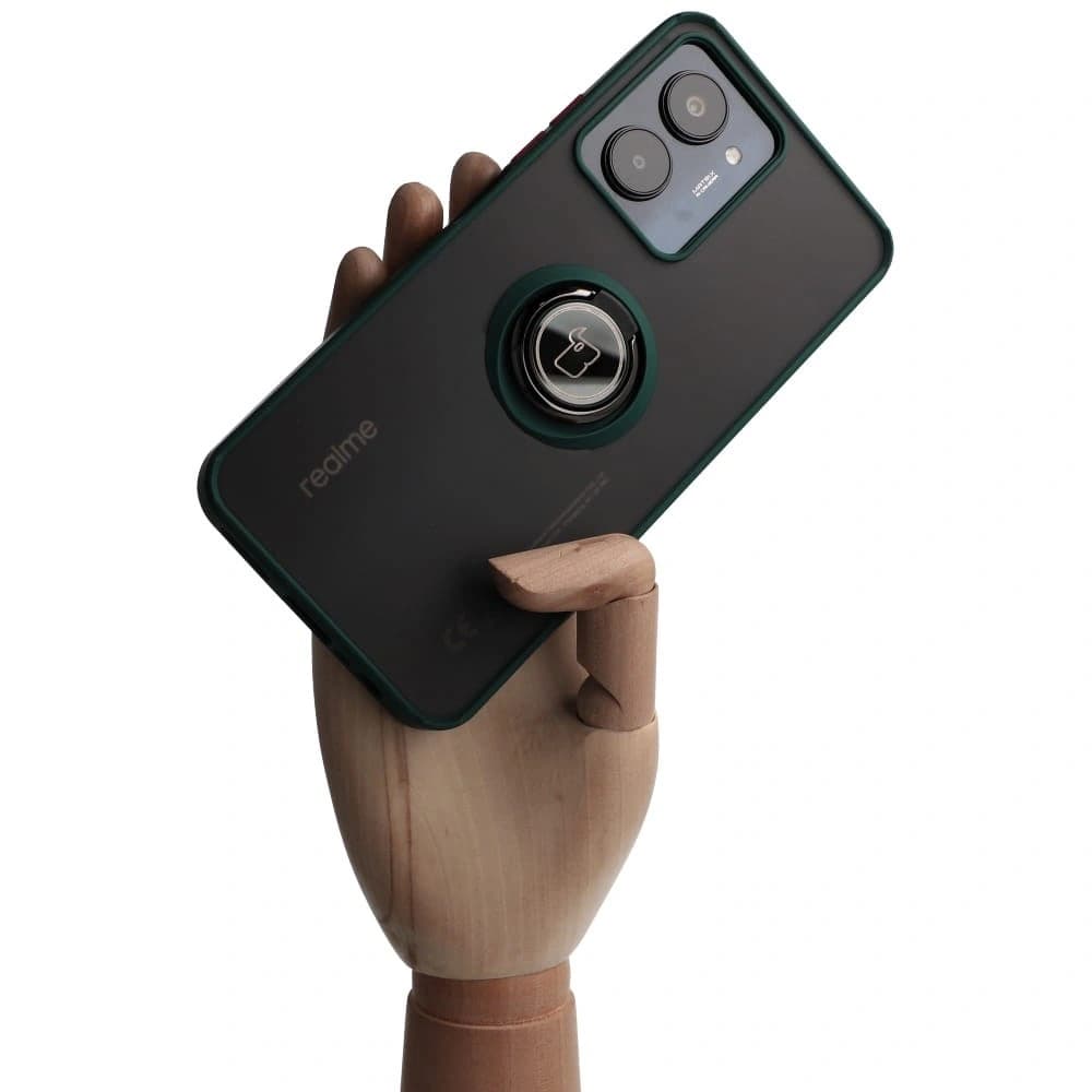Bizon Case Hybrid Ring Realme C33 / C30 / Narzo 50i Prime fumuriu cu un cadru verde închis. - 1