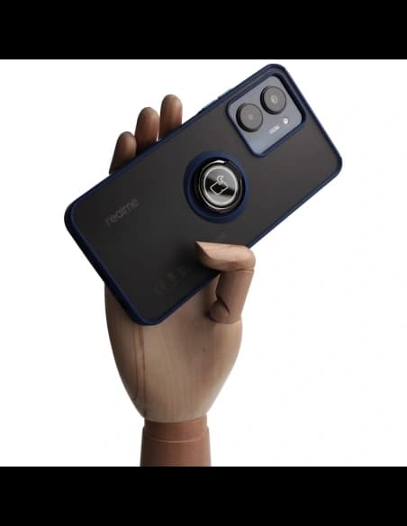 Bizon Case Hybrid Gyűrű Realme C33 / C30 / Narzo 50i Prime füstös színben, tengerészkék kerettel.