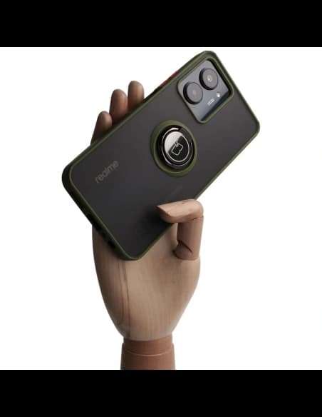 Bizon Case Hybrid Gyűrű Realme C33 / C30 / Narzo 50i Prime füstös zöld kerettel