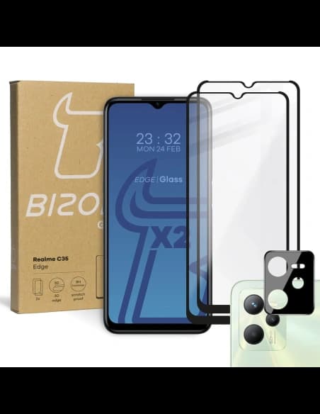 Bizon Glass Edge tempered glass - [2 PACK] + lens protection Realme C35 black