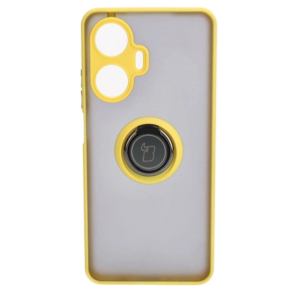 Etui s úchopem na prst Bizon Case Hybrid Ring pro Realme C55 kouřové se žlutým rámem. - 2