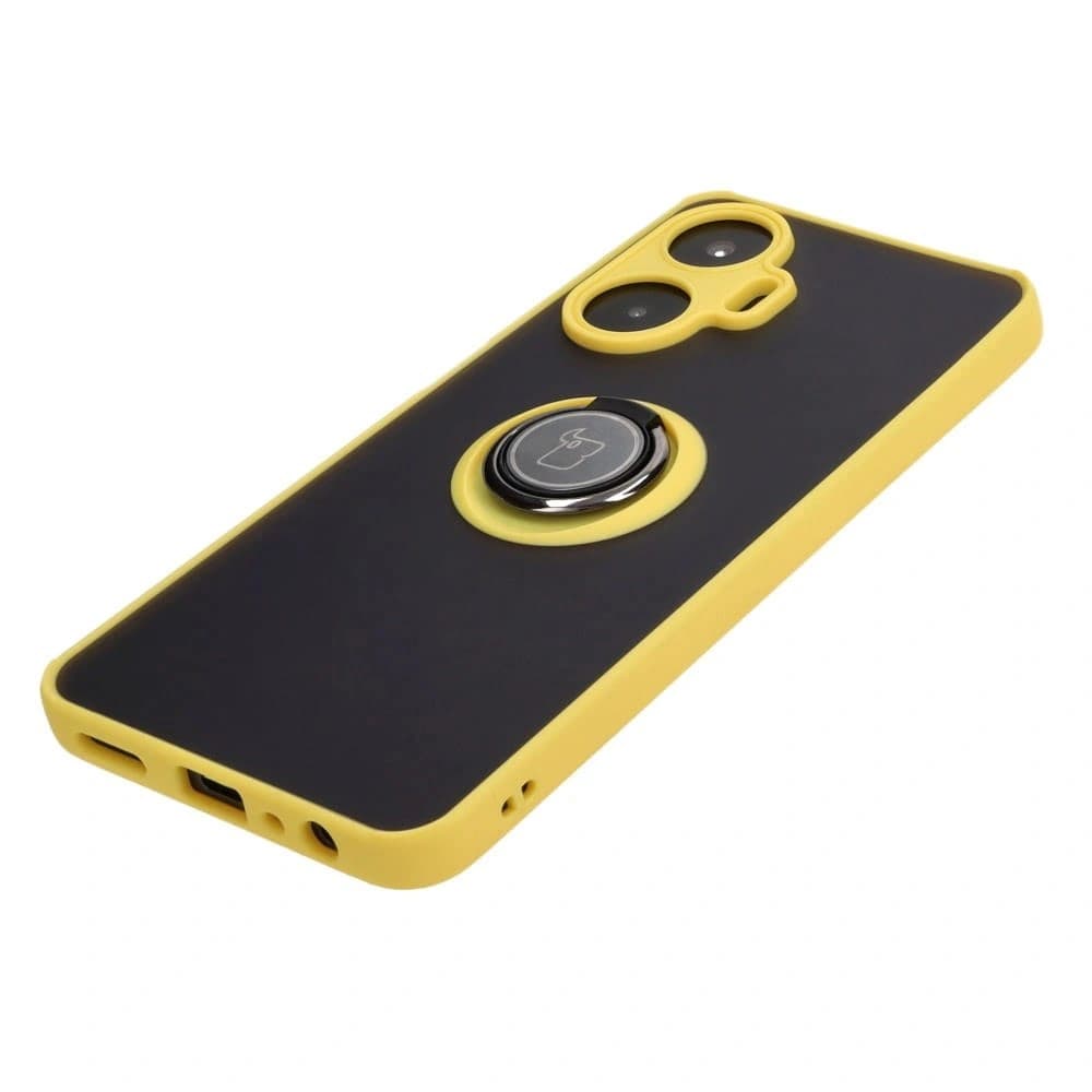 Etui s úchopem na prst Bizon Case Hybrid Ring pro Realme C55 kouřové se žlutým rámem. - 3