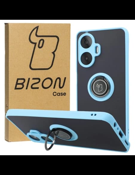 Pouzdro s držákem na prst Bizon Case Hybrid Ring pro Realme C55 kouřové s světle modrým rámečkem