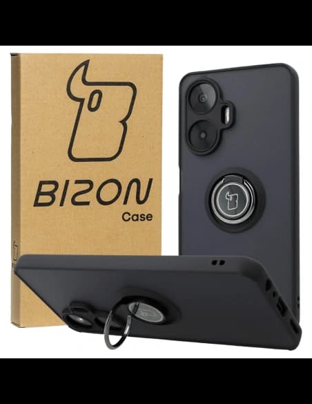 Etui s úchytem na prst Bizon Case Hybrid Ring pro Realme C55 kouřové s černým rámečkem