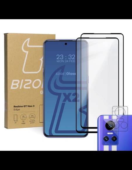 Tvrzené sklo Bizon Glass Edge - [2 PACK] + ochrana na objektiv Realme GT Neo 3