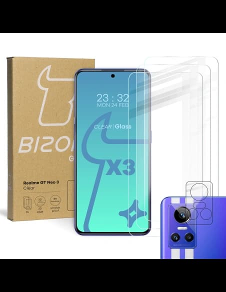 Tvrzené sklo Bizon Glass Clear - 3 ks + objektiv Realme GT Neo 3