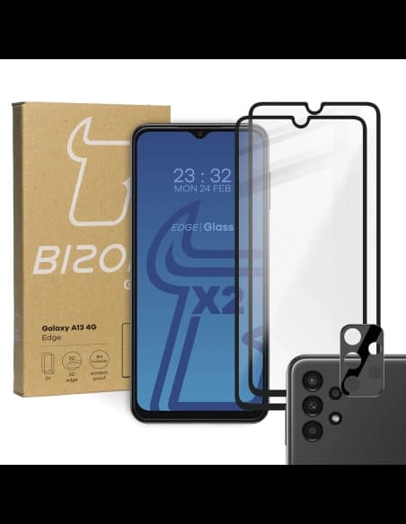 Bizon Glass Edge sticlă călită - [2 PACK] + protecție lentilă Samsung Galaxy A13 4G negru
