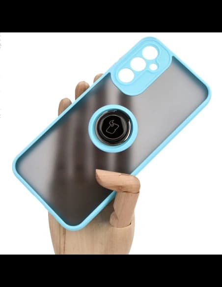 Bizon Case Hybrid Ring Samsung Galaxy A14 4G / 5G smoky with a light blue frame