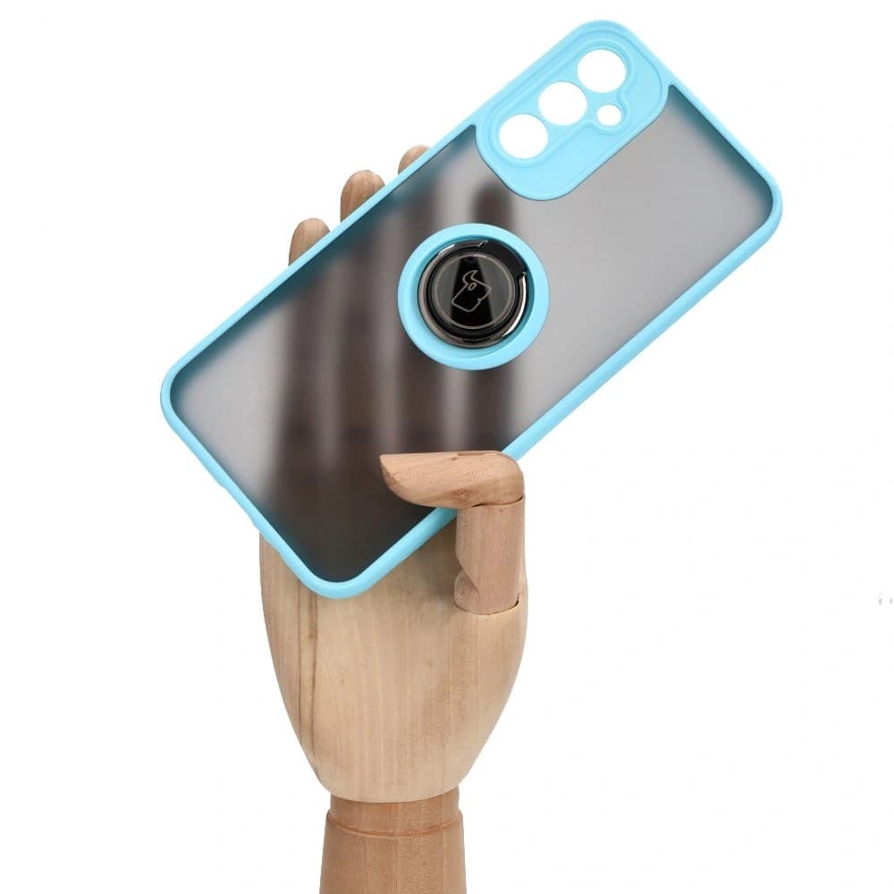 Bizon Case Hybrid Ring Samsung Galaxy A14 4G / 5G füstös, világoskék kerettel - 6