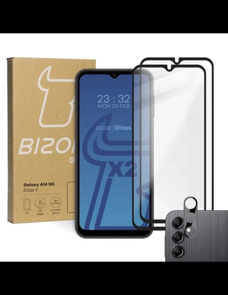 BIZON Edge 2 2x screen glass + camera glass Samsung Galaxy A14 4G/5G
