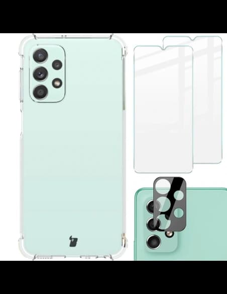 Bizon Case Clear Pack Hülle + 2x Displayschutzglas + Linsenglas Samsung Galaxy A23 5G/4G klar