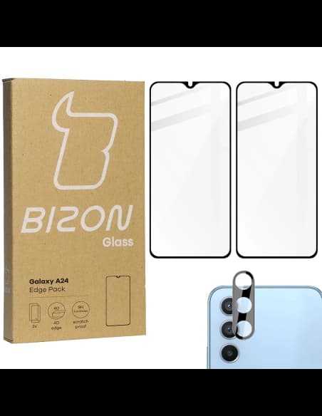 BIZON Edge Pack 2x screen glass + camera glass Samsung Galaxy A24