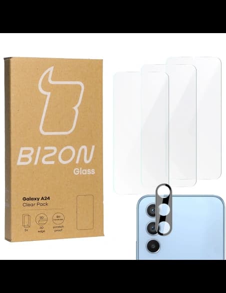 BIZON Clear Pack 3x screen glass + camera glass Samsung Galaxy A24