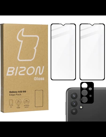 BIZON Edge Pack 2x screen glass + camera glass Samsung Galaxy A32 5G