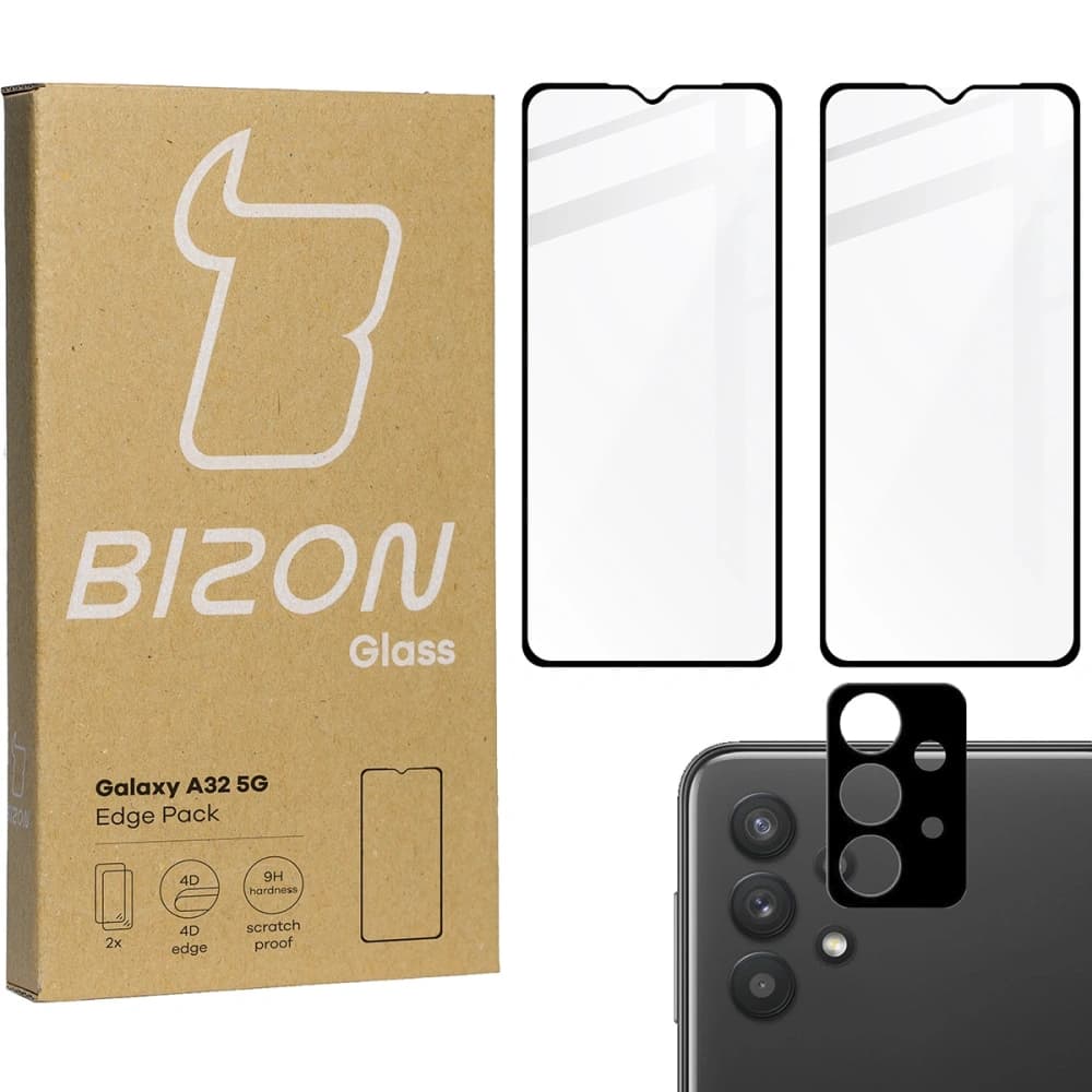 BIZON Edge Pack 2x screen glass + camera glass Samsung Galaxy A32 5G - 1