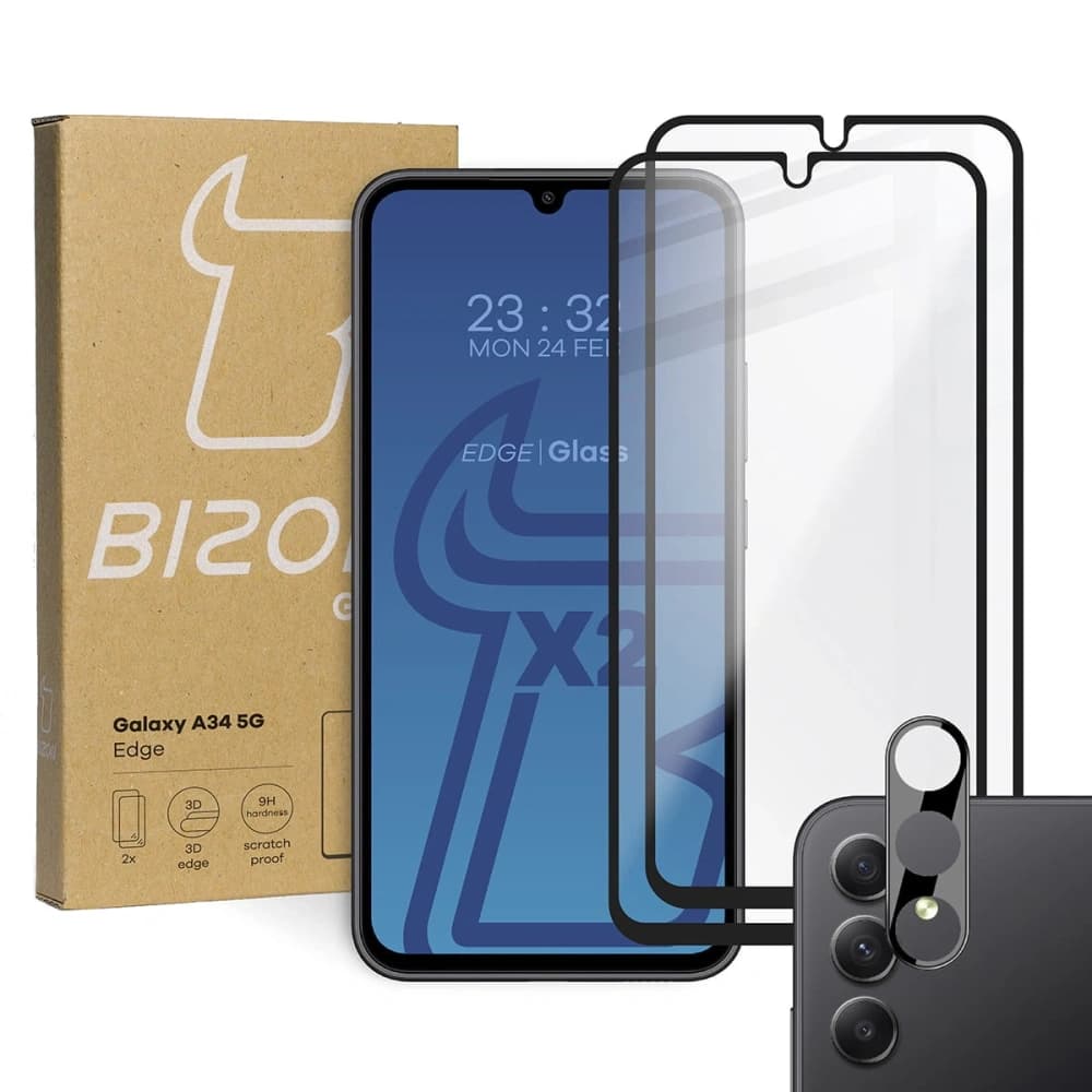 2x Sklo na obrazovku + sklo na fotoaparát BIZON Edge 2 do Samsung Galaxy A34 5G - 1
