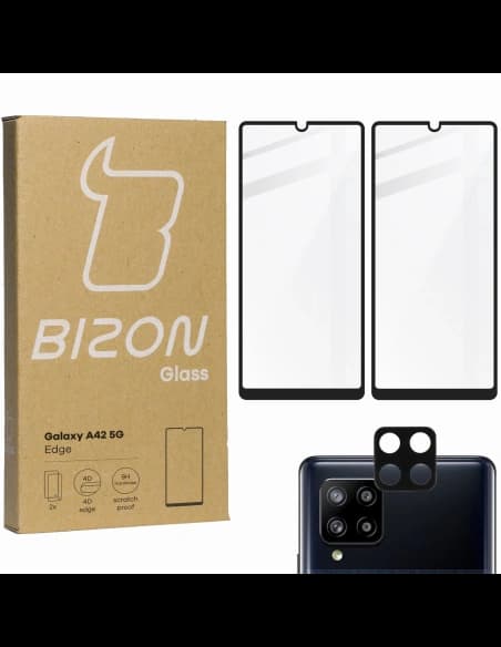 Bizon Glass Edge 2x tempered glass + lens protection Samsung Galaxy A42 5G black