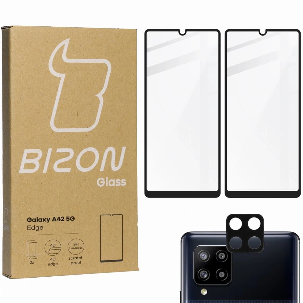 Bizon Glass Edge 2x tempered glass + lens protection Samsung Galaxy A42 5G black - 1