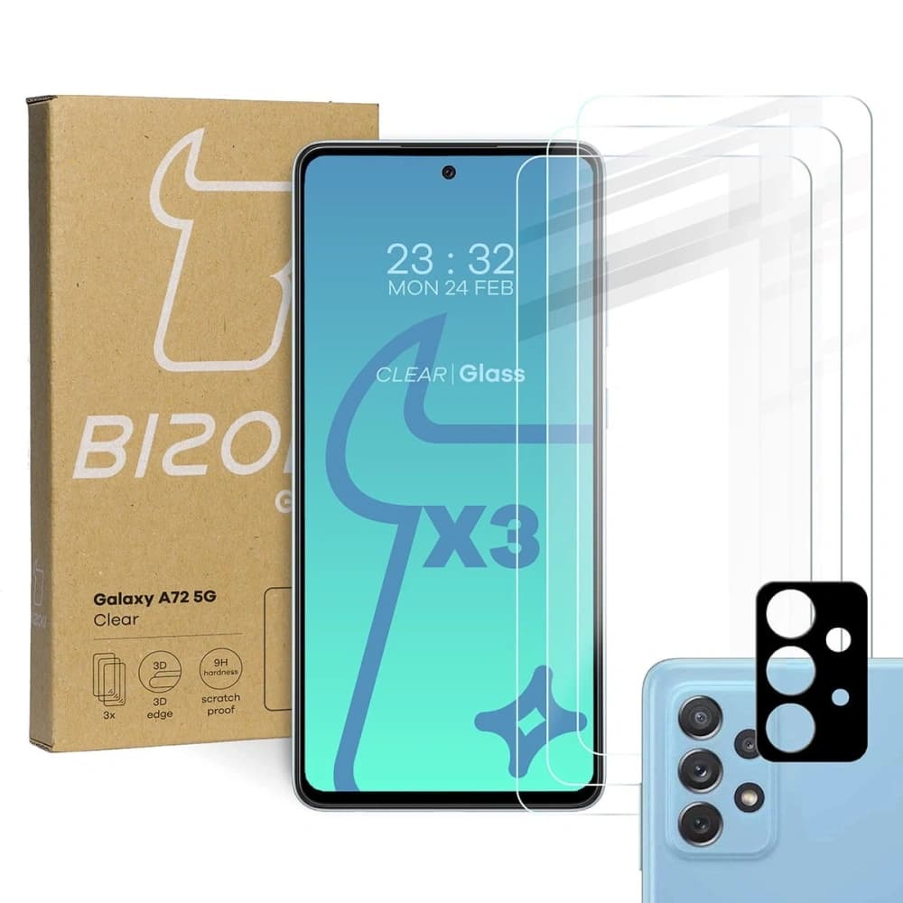 Bizon üveg tiszta 3x edzett üveg + lencse üveg Samsung Galaxy A72 5G - 1