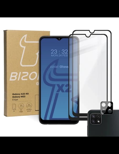Bizon Glass Edge 2x edzett üveg + lencsevédő Samsung Galaxy A22 4G / M22