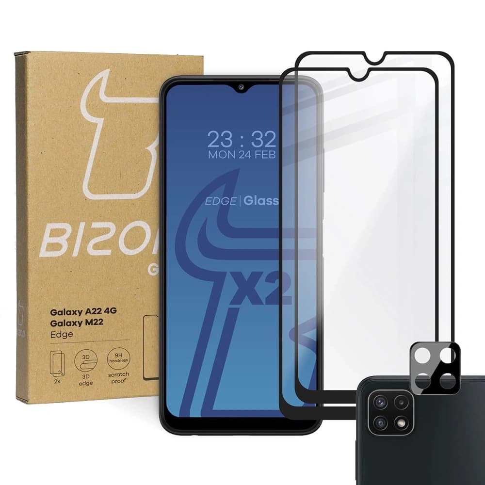 Bizon Glass Edge 2x edzett üveg + lencsevédő Samsung Galaxy A22 4G / M22 - 1