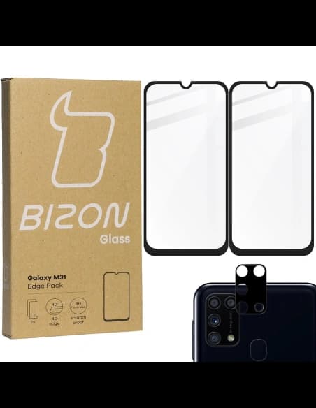 Bizon Glass Edge 2x tempered glass + lens protection Samsung Galaxy M31 black