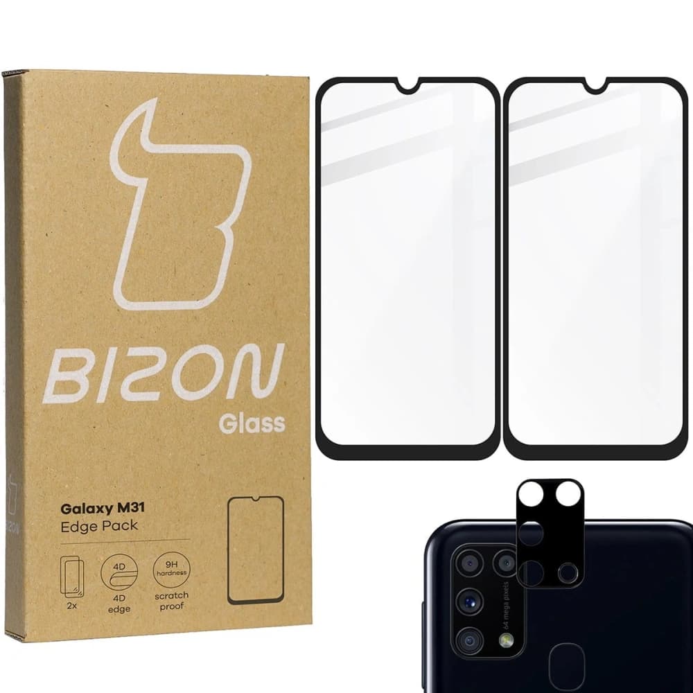 Bizon Glass Edge 2x edzett üveg + lencsevédő Samsung Galaxy M31 fekete - 1