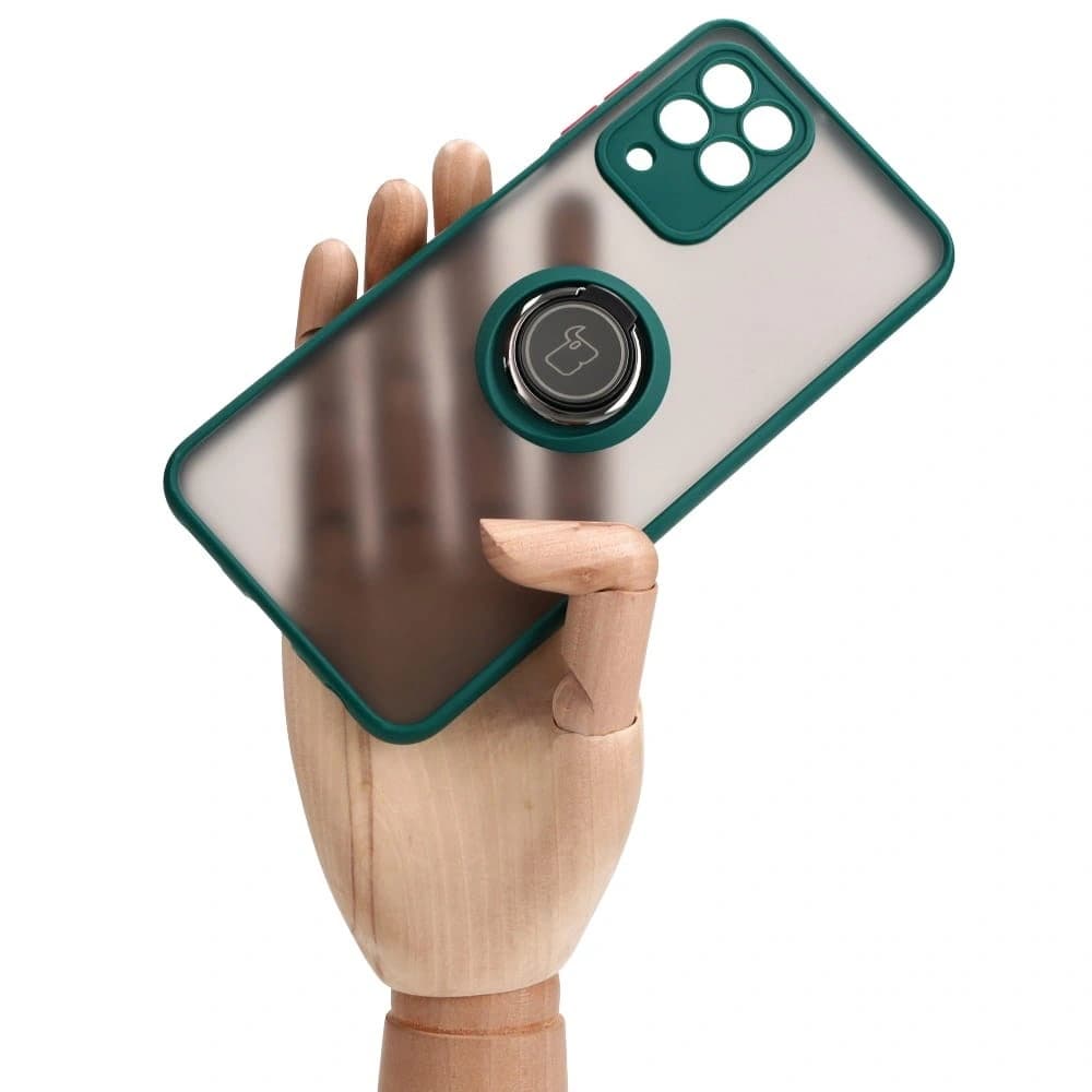 Bizon Case Hybrid Ring Samsung Galaxy M33 5G rauchig mit einem dunkelgrünen Rahmen - 6