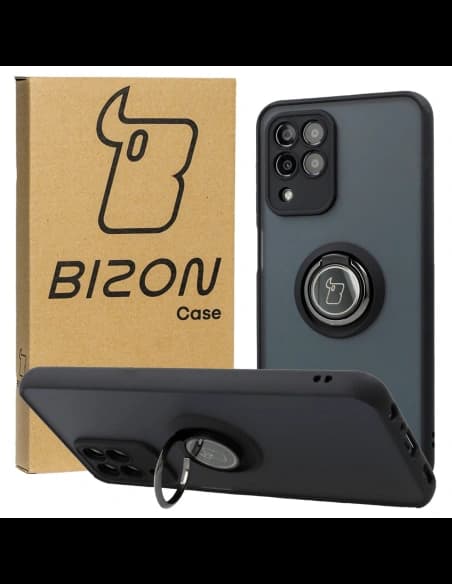 Etui z uchwytem na palec Bizon Case Hybrid Ring do Samsung Galaxy M33 5G kouřové s černým rámem