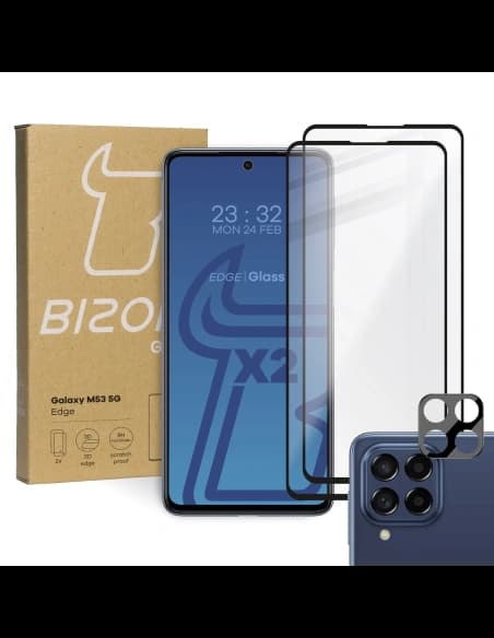 Tvrdé sklo Bizon Glass Edge - [2 PACK] + ochrana na objektiv Samsung Galaxy M53 5G