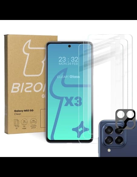 Tvrdé sklo Bizon Glass Clear - 3 ks + objektiv Samsung Galaxy M53 5G