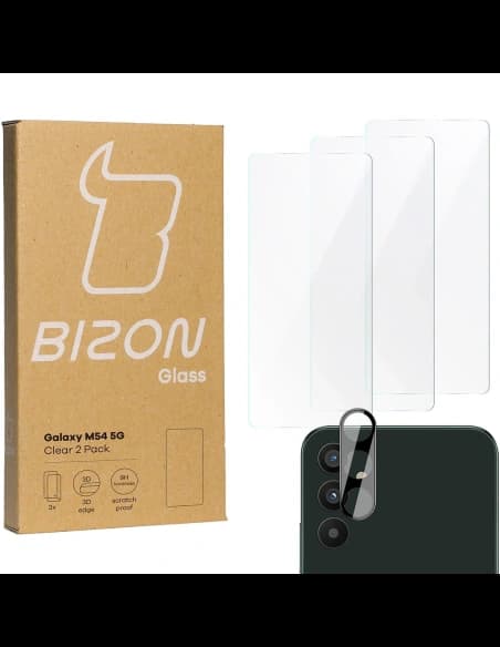 3x Szkło + szybka na aparat BIZON Clear 2 Pack do Galaxy M54 5G