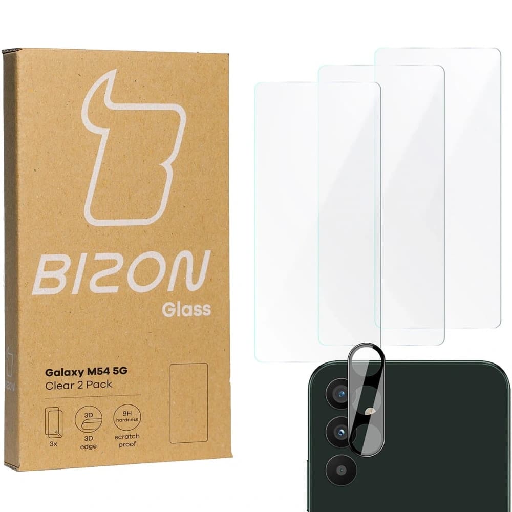 3x Szkło + szybka na aparat BIZON Clear 2 Pack do Galaxy M54 5G - 1