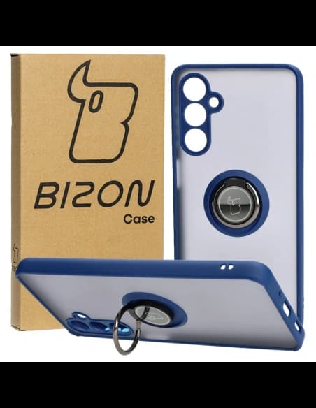 Etui z uchwytem na palec Bizon Case Hybrid Ring do Galaxy M54 5G, przydymione z granatową ramką