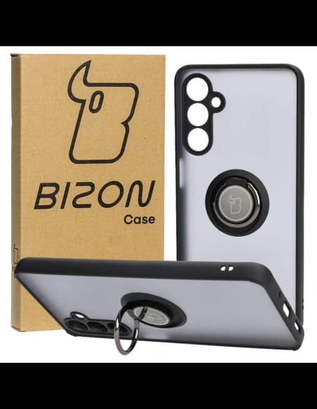 Etui z uchwytem na palec Bizon Case Hybrid Ring do Galaxy M54 5G, przydymione z czarną ramką