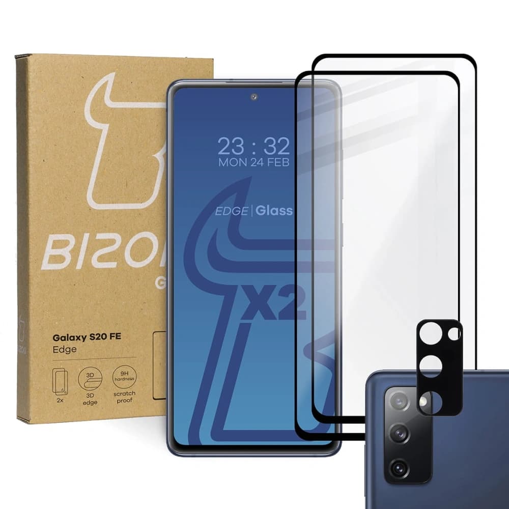 Bizon Glass Edge gehärtetes Glas - [2 PACK] + Linsenschutz Samsung Galaxy S20 FE schwarz - 1