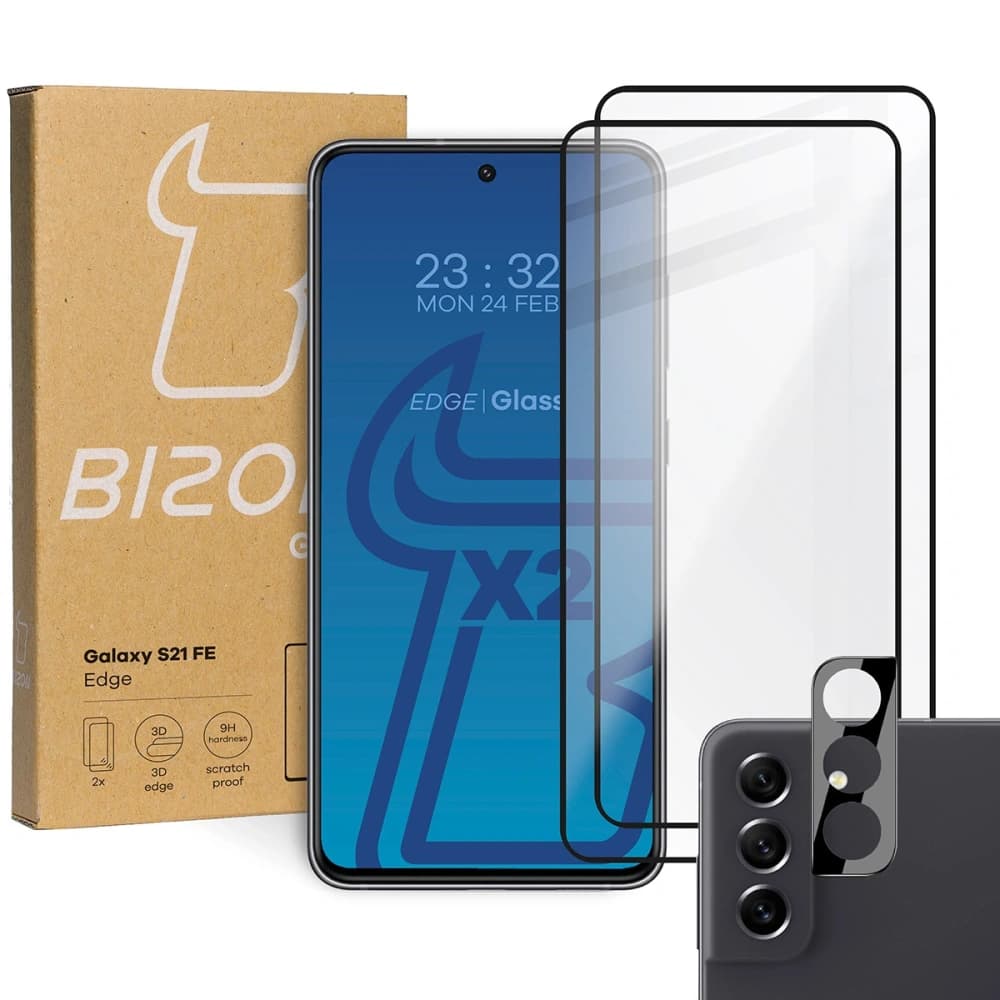 Bizon Glass Edge 2x edzett üveg + lencsevédő Samsung Galaxy S21 FE fekete - 1