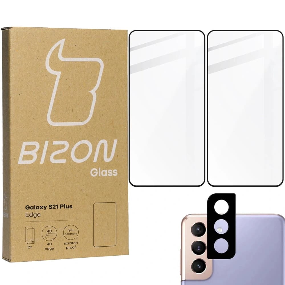 Bizon Glass Edge 2x gehärtetes Glas + Linsenschutz Samsung Galaxy S21 Plus 5G schwarz - 1