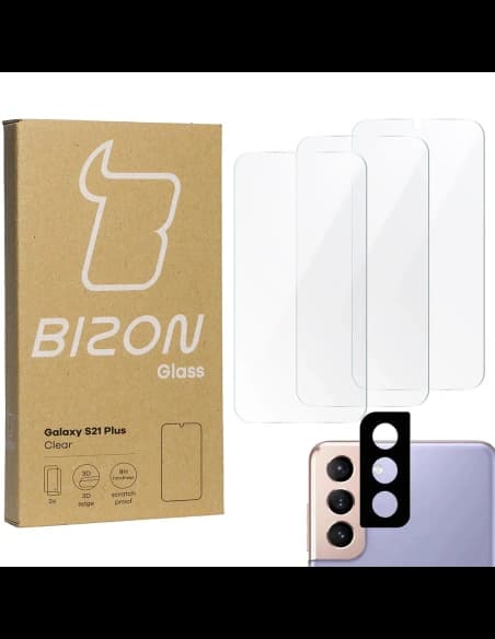 Bizon Glass Clear sticlă temperată - 3 buc. + sticlă de lentilă Samsung Galaxy S21 Plus 5G