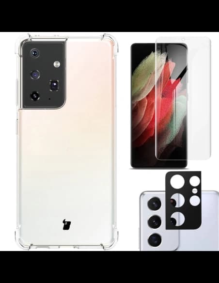 Bizon Case Clear Pack case + 2x screen film + lens protector Samsung Galaxy S21 Ultra clear