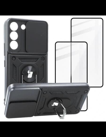 Bizon Case Camshield Pack tok + 2x kijelző üveg Samsung Galaxy S22 fekete