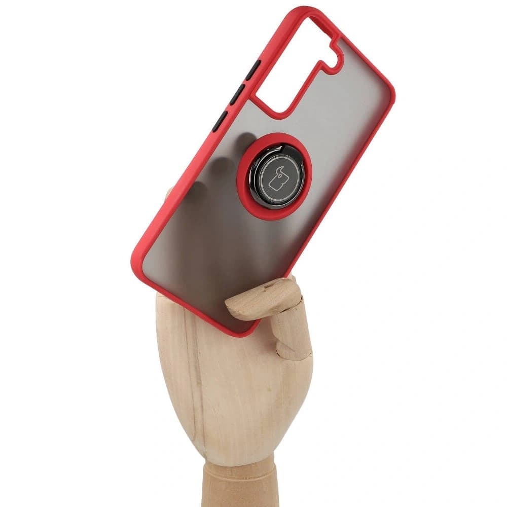 Bizon Case Hybrid Ring Samsung Galaxy S22 füstös piros kerettel - 1