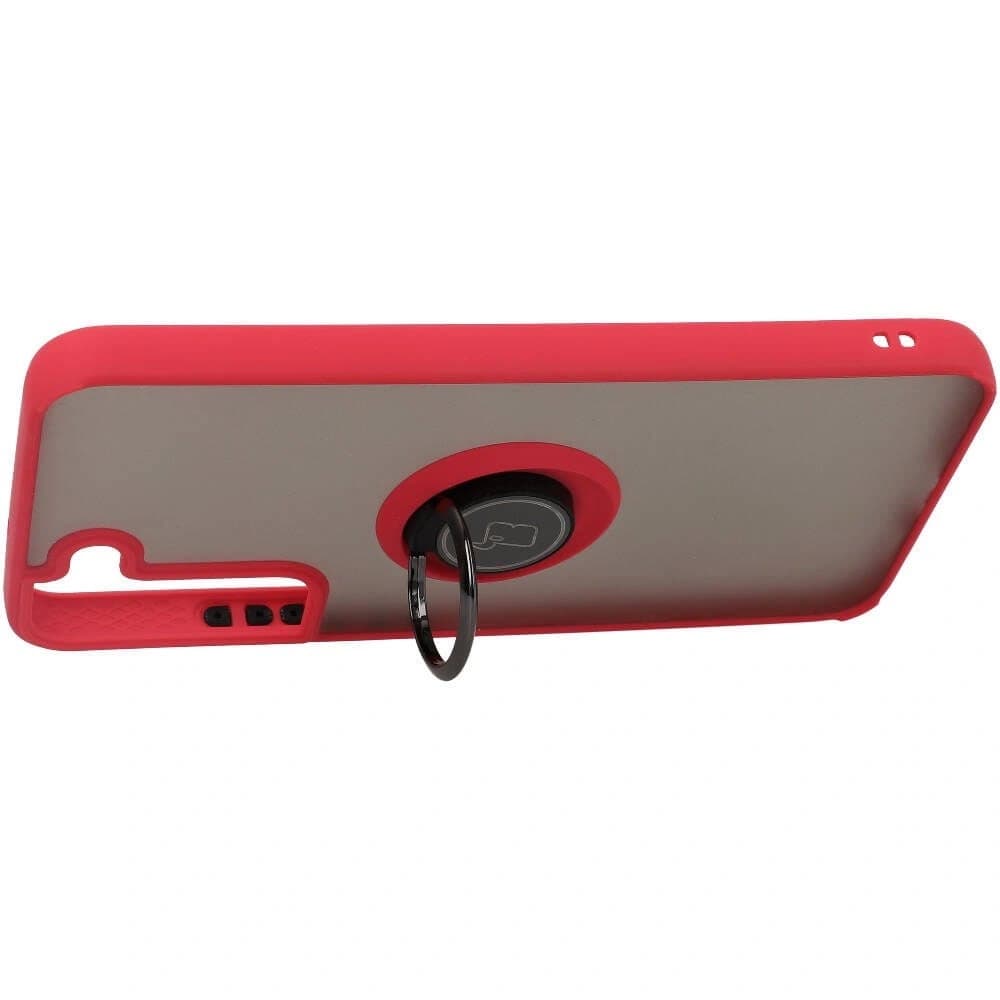 Etui z uchwytem na palec Bizon Case Hybrid Ring do Galaxy S22 Plus, przydymione z czerwoną ramką - 5