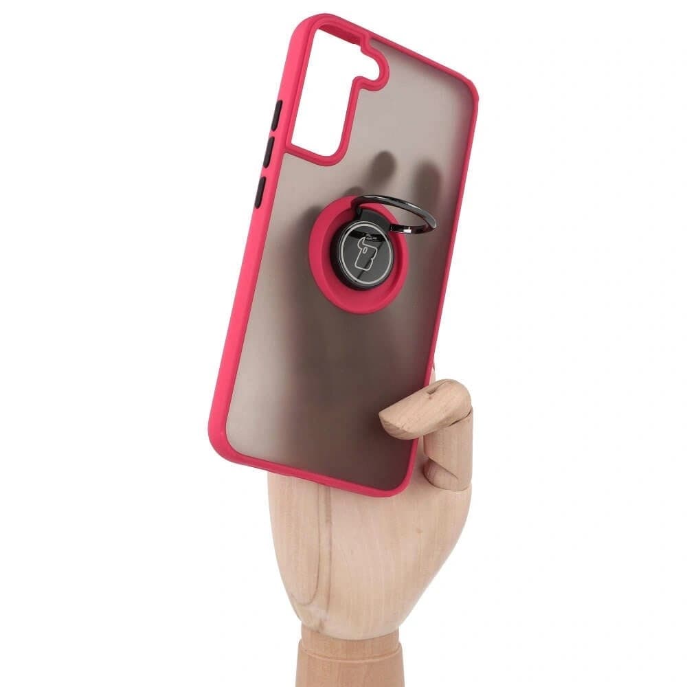 Etui z uchwytem na palec Bizon Case Hybrid Ring do Galaxy S22 Plus, przydymione z czerwoną ramką - 7