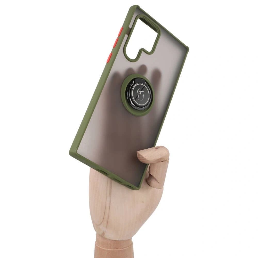 Bizon Case Hybrid Ring Samsung Galaxy S22 Ultra füstös zöld kerettel - 1